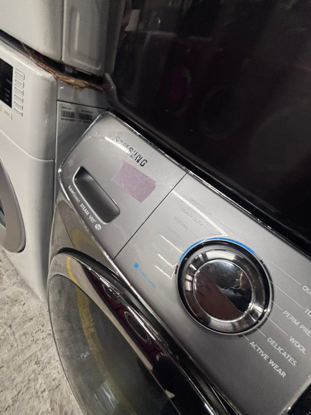 >*Mix & match Samsung dark gray  washer & gas dryer set front load stackable or side by side  27” in used Gas  -Refurbished #SGA64WB