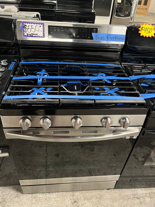 =Samsung  Air fry convection oven Gas propane 5 burner gas stove stainless steel bake broil i/lo  -used-Refurbished 30” #GRPRM23B