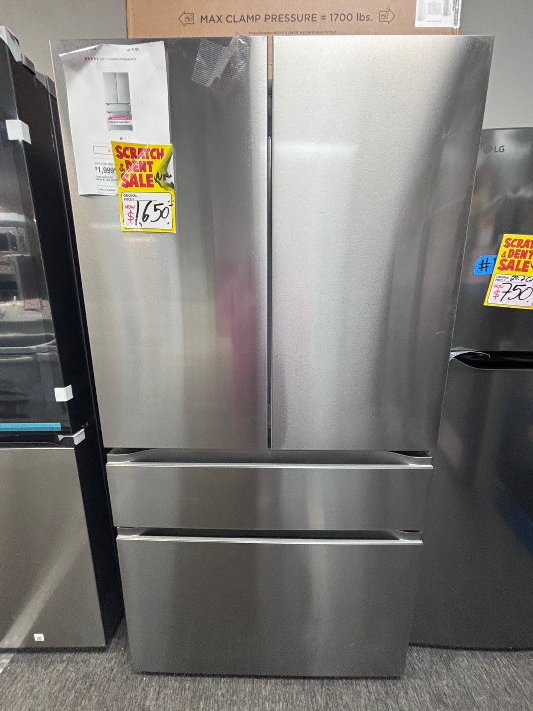 >new open box LG 30 Cu. Ft. Smart Standard-Depth MAX 4-Door French Door Refrigerator with Full-Convert Drawer
#RFLHZ4L  36” in