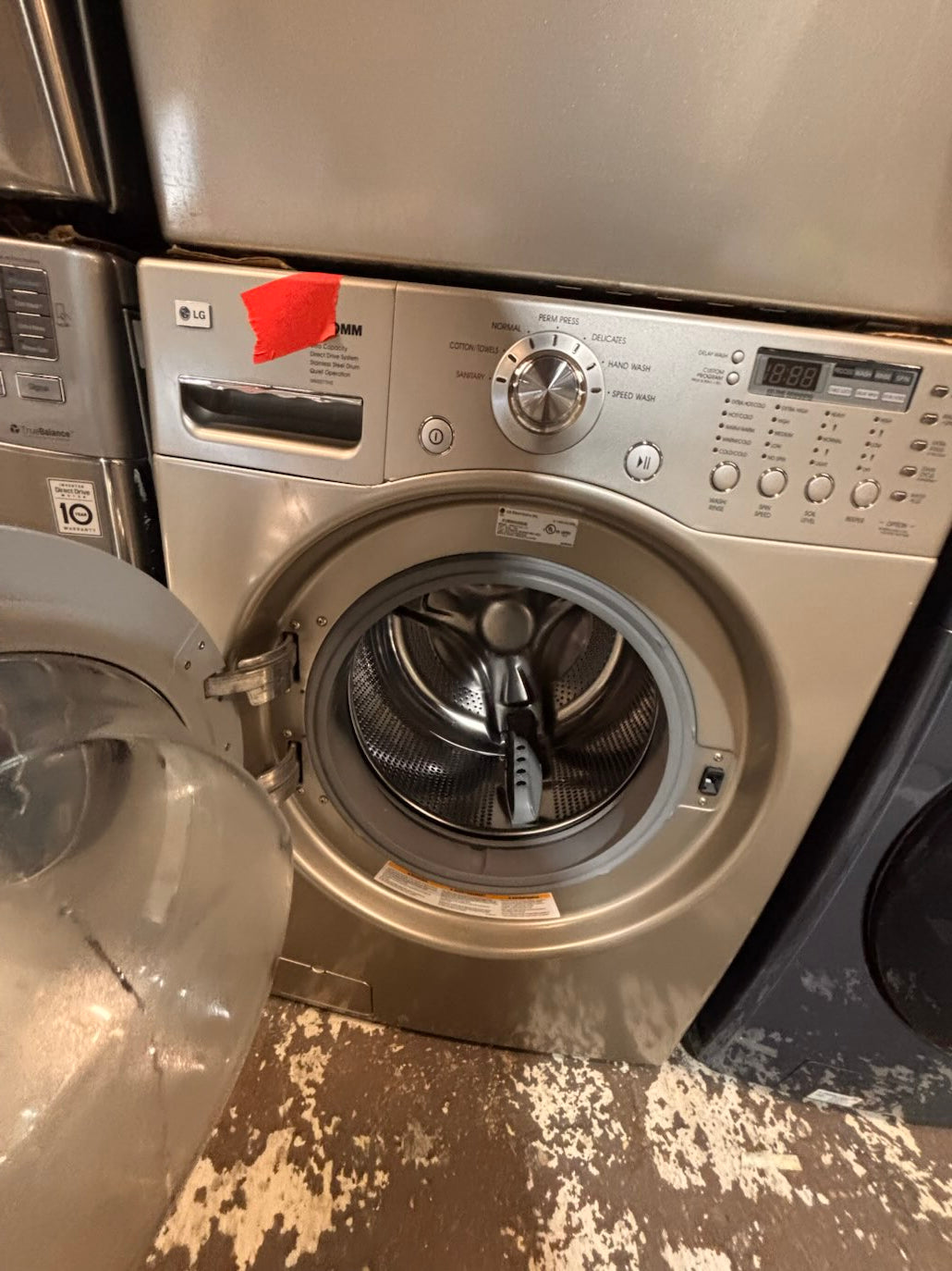 } } special🔥LG washer & dryer set large capacity,electric 220v front load stackable or side by side - sensor dry , working 💯 with warranty ! in silver-gray color used,refurbished #LGGY14SET