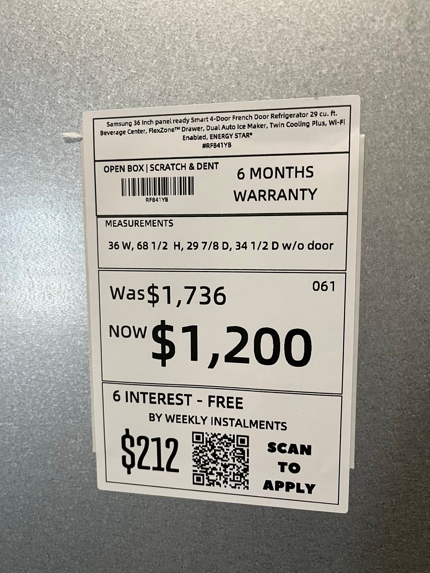 Open Box 📦 | Scratch & dent - Samsung 36 Inch panel ready Smart 4-Door French Door Refrigerator 29 cu. ft. Beverage Center, FlexZone™ Drawer, Dual Auto Ice Maker, Twin Cooling Plus, Wi-FI Enabled, ENERGY STAR® #RF841YB