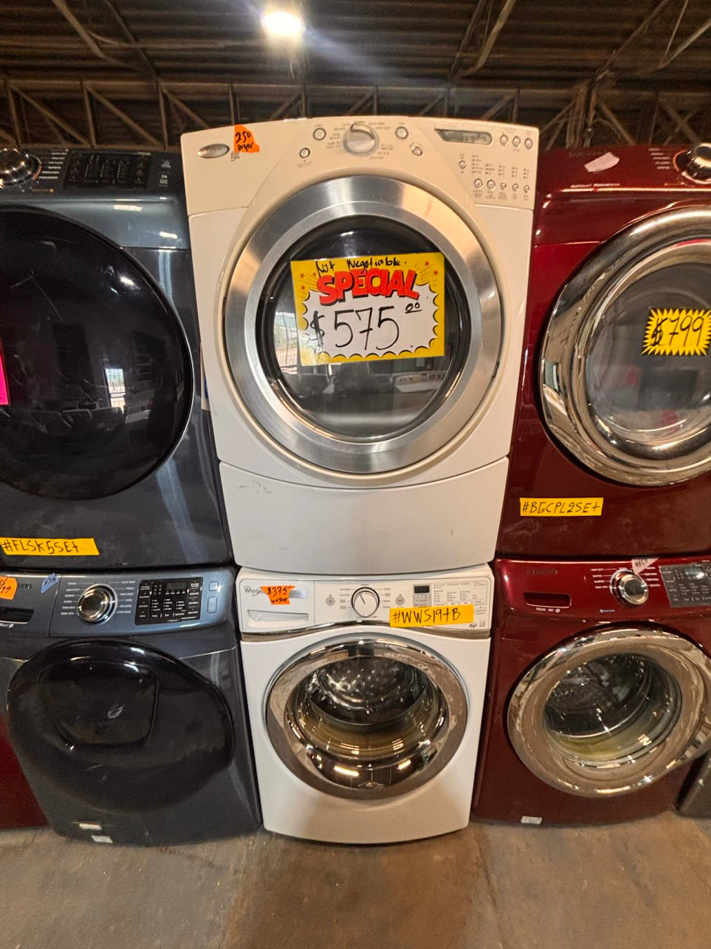 }}Whirlpool steam washer 4.5 cu ft & dryer 7.2 cu ft mix & match set electric steam 220v front load stackable or side by side - sensor dry white color   #WY918SET