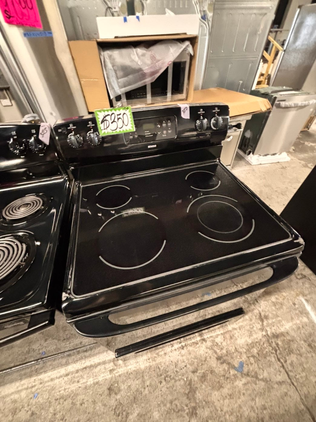 >special💫kenmore  Glass Top electric stove  bake /broil,Self clean 30” 4 burner ,black  color,     used-Refurbished   #KESC99B