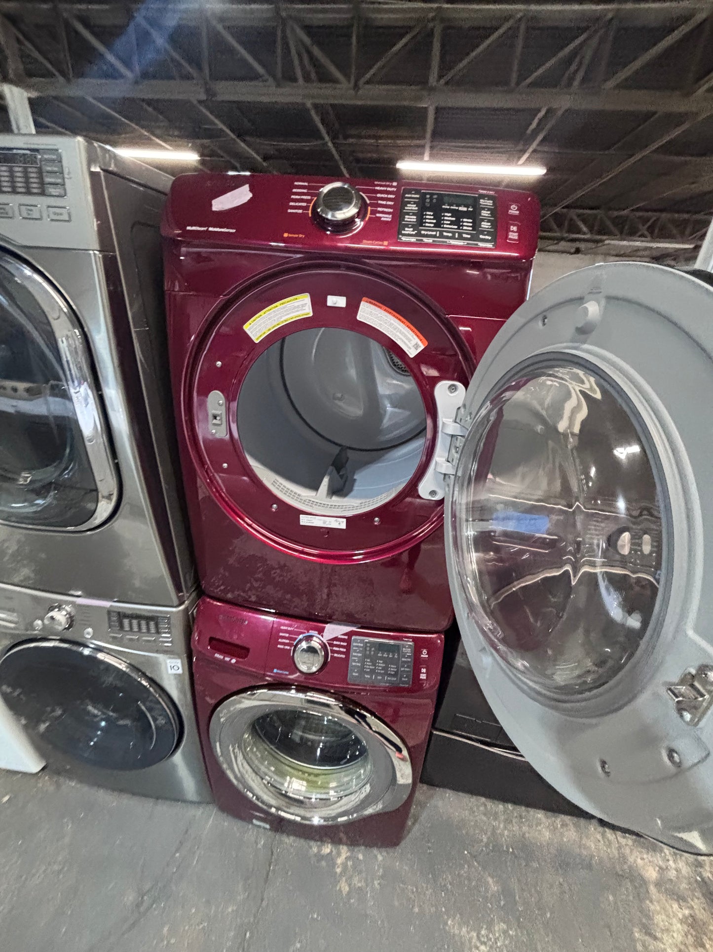 >*Samsung steam ENERGY STAR washer 4.5 cu ft & dryer 7.5 cu ft set electric steam 220v front load stackable or side by side - sensor dry ,burgundy color #BGCPL2SET