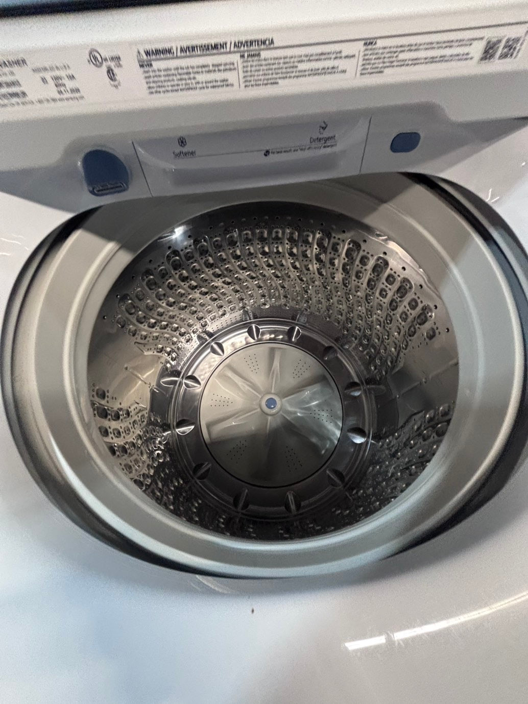 >*samsung white  top top load washer large capacity & dryer set electric 220v side x side top load stainless steel drum white color used-refurbished #W5CB3YB