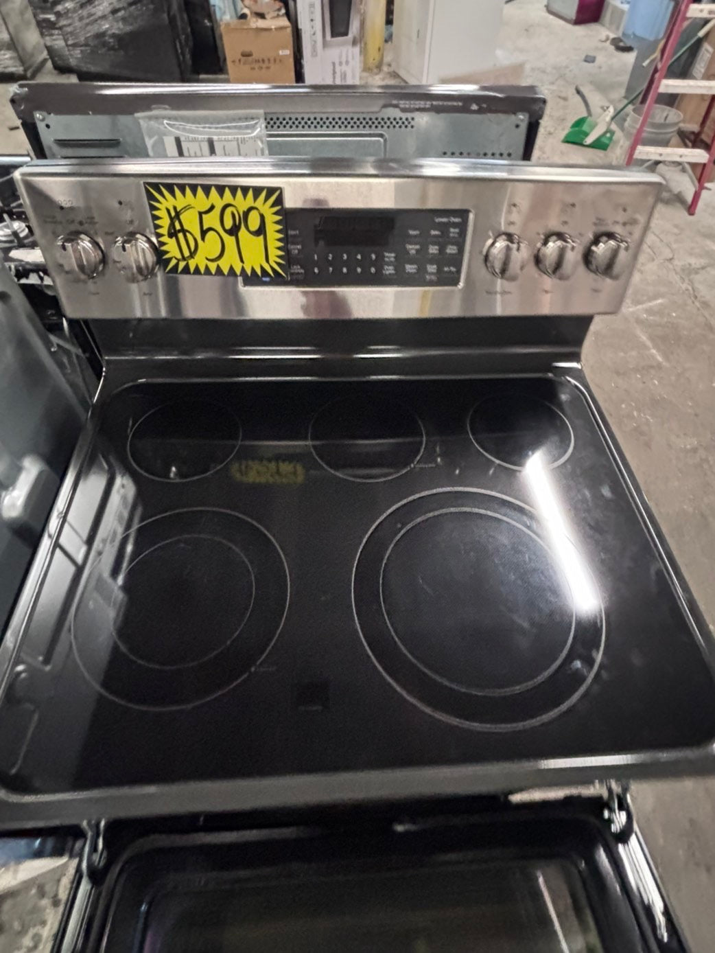 >*GE glass top double oven convection electric range 220v 5 burner stainless steel warm zone bake broil Refurbished fast boil 30" #GEGT16B