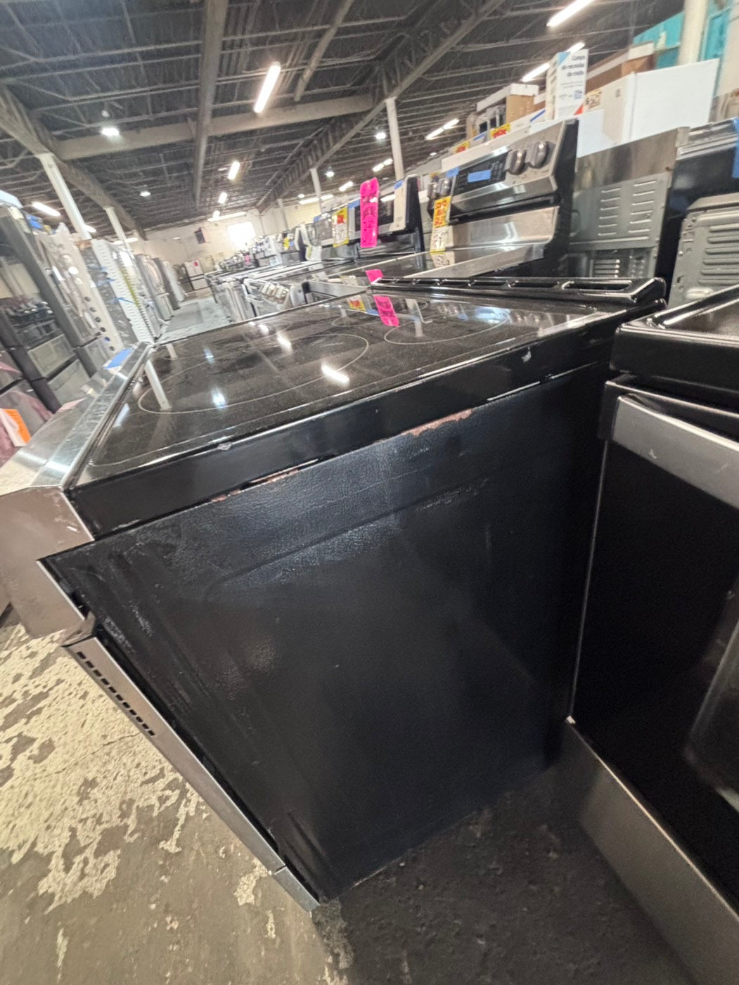 >Frigidaire slide in Glass top electric 220v range 5 burner warm zone bake broil self clean in stainless steel 30" used-Refurbished #ERSR27B