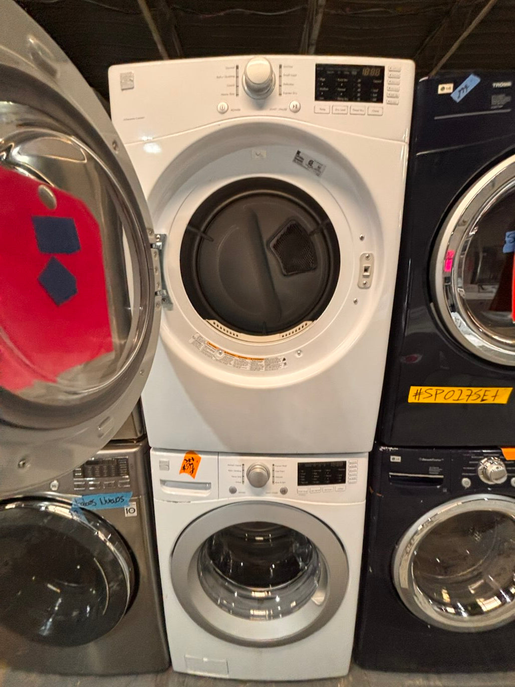 } special🎉kenmore washer & dryer set electric 220v front load stackable or side by side - sensor dry , working 💯  with warranty , in white color   #SPWK6SET