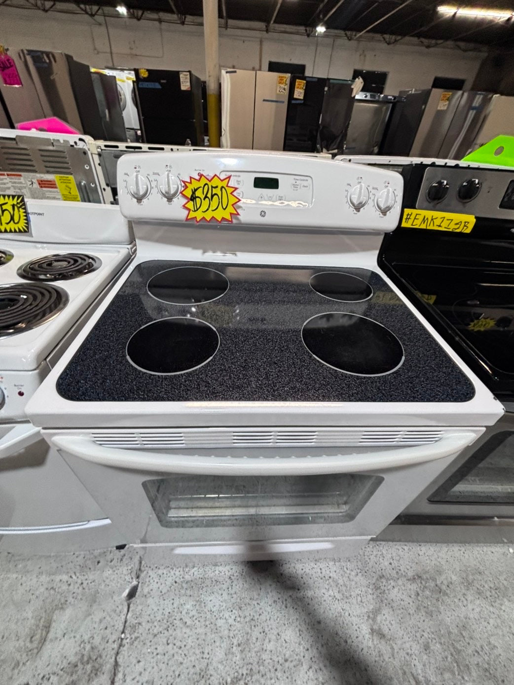 >*GE electric 220v glass top range bake Broil roast self clean white  30" used-Refurbished #ES4321B