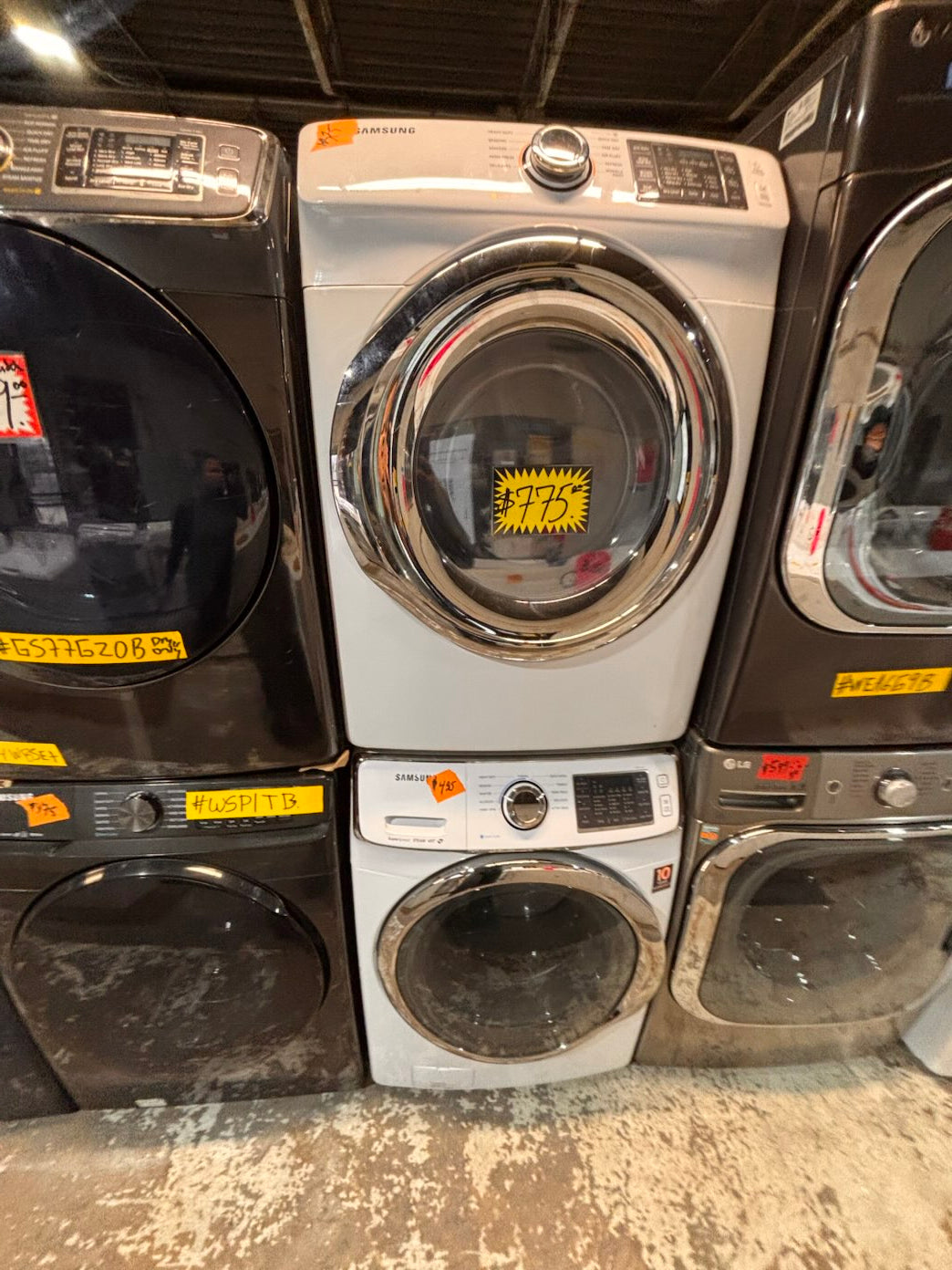 }} Samsung front load  washer large capacity& electric dryer steam set front load stackable or side by side white  27” in used-Refurbished working 💯 with warranty #SAX675ET