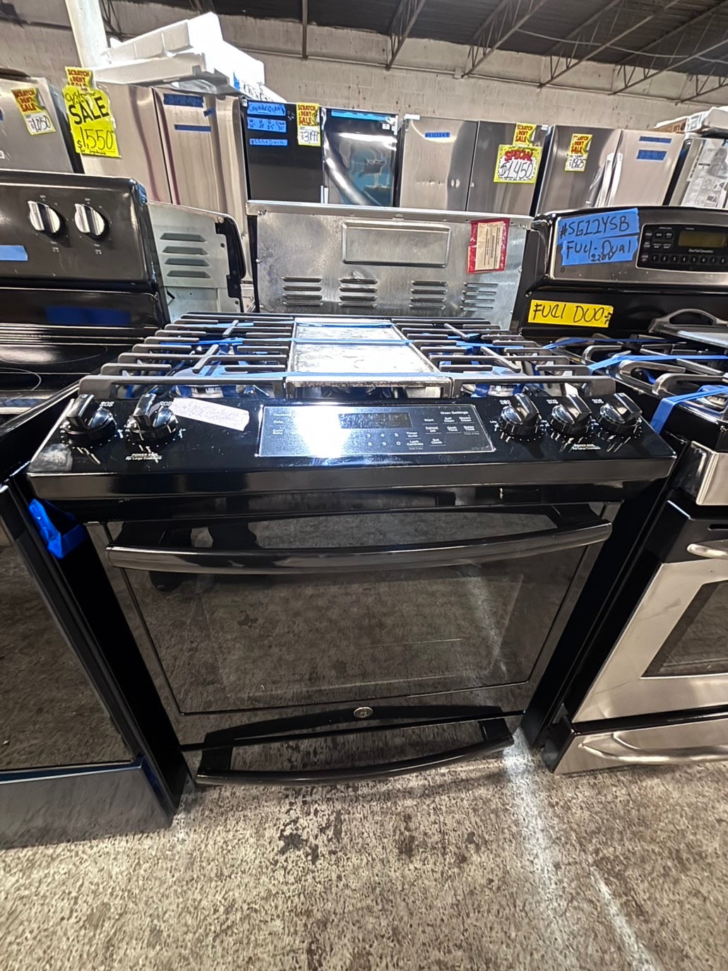>*GE black 30” Gas range 5 burner slide in convection bake roast broil self clean used Refurbished" item #GRP5AB