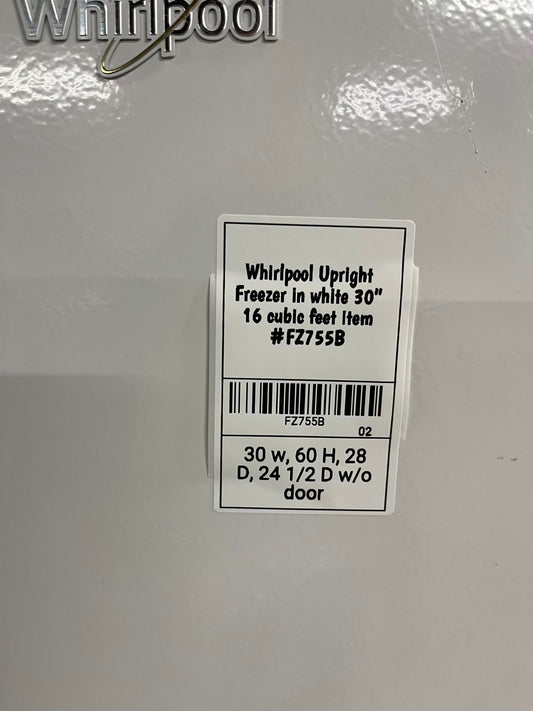 Whirlpool Upright Freezer in white 30" 16 cubic feet Item #FZ755B