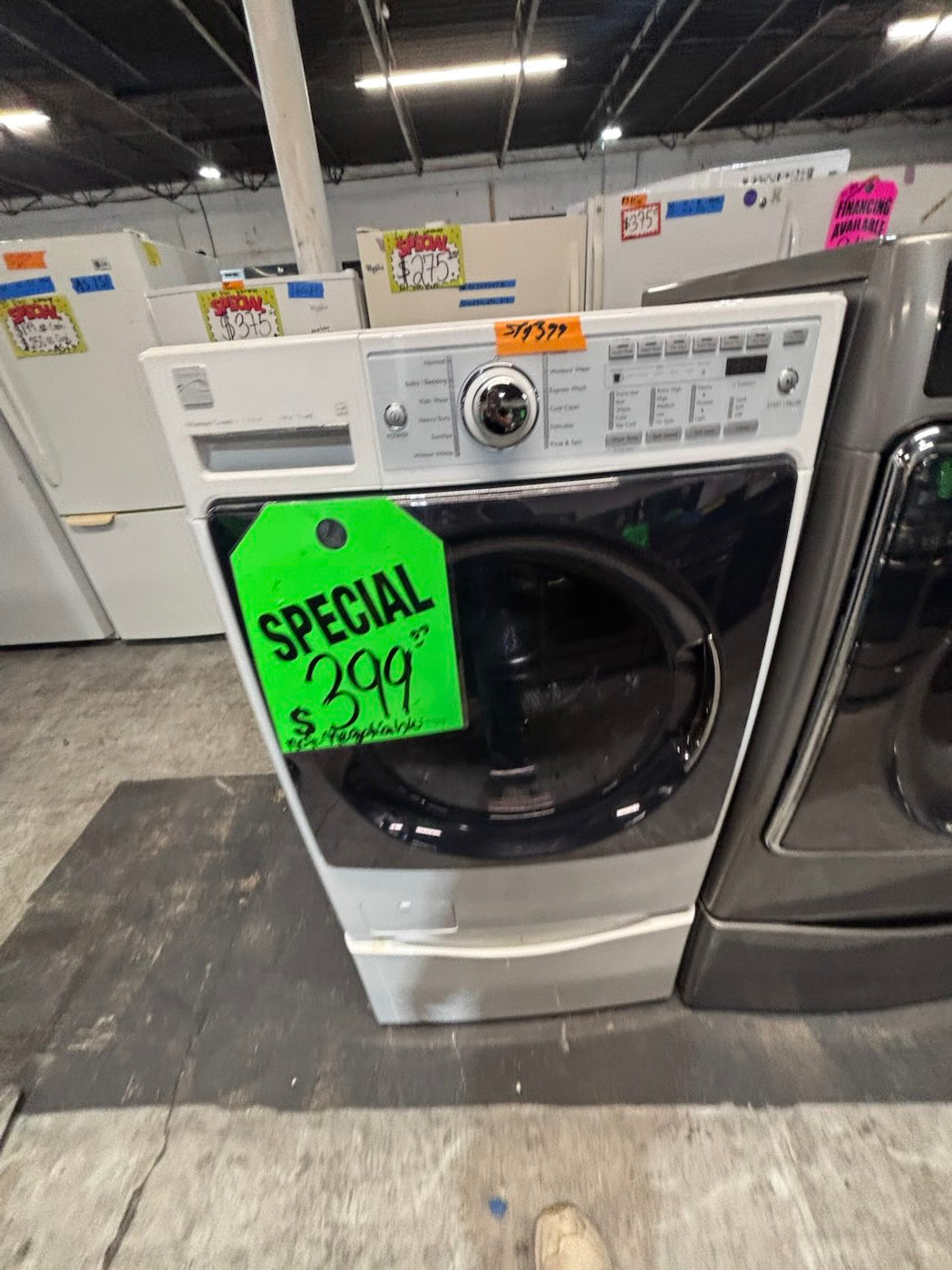 }Sale🔥Kenmore front load washing machine large capacity 4.5 cu ft white 27” w/pedestal working 💯 with warranty - used refurbished #WKM51B