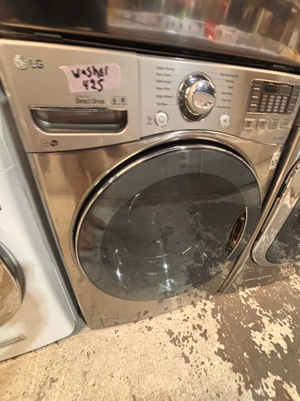 >*Used-great conditions refurbished LG steam washer 4.5cu ft & electric steam dryer 7.5 cu ft large capacity set electric 220v front load stackable or side by side - sensor dry He in silver-gray  #WXU6SET