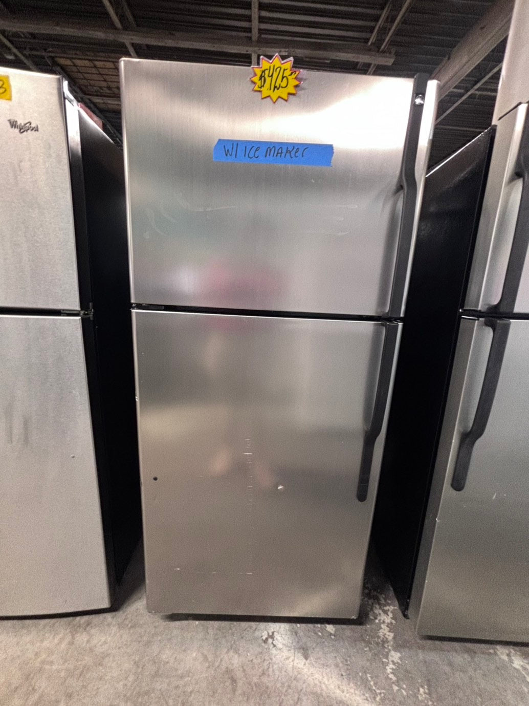 >*GE top freezer refrigerator with ice maker inside stainless steel used-refurbished 30" #RFC11YB