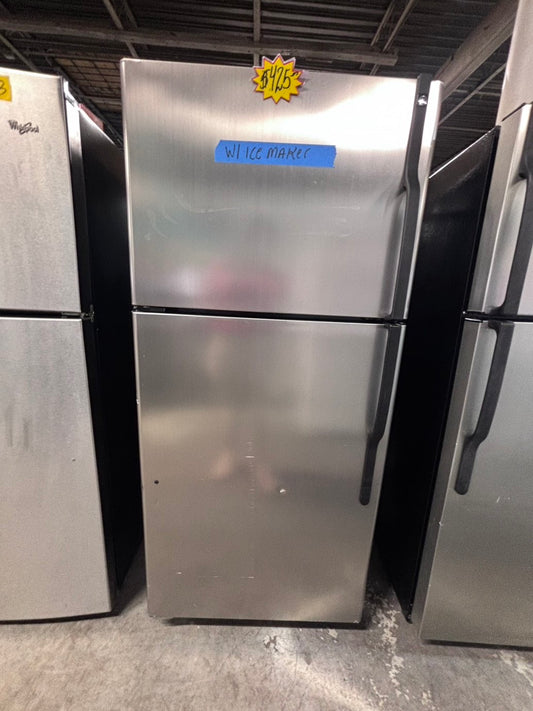 >*GE top freezer refrigerator with ice maker inside stainless steel used-refurbished 30" #RFC11YB