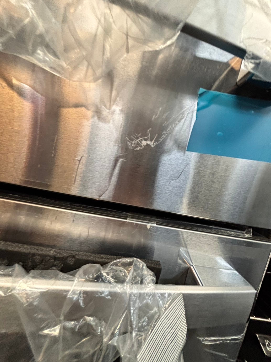 >Special 🎈3pc. Combo new open box  -french door 4-doors refrigerator GE 36” w/ice maker & water dispenser inside ,costumer return gas range five burners Airfry  & new open box over the range microwave GE #RFGAX3PC