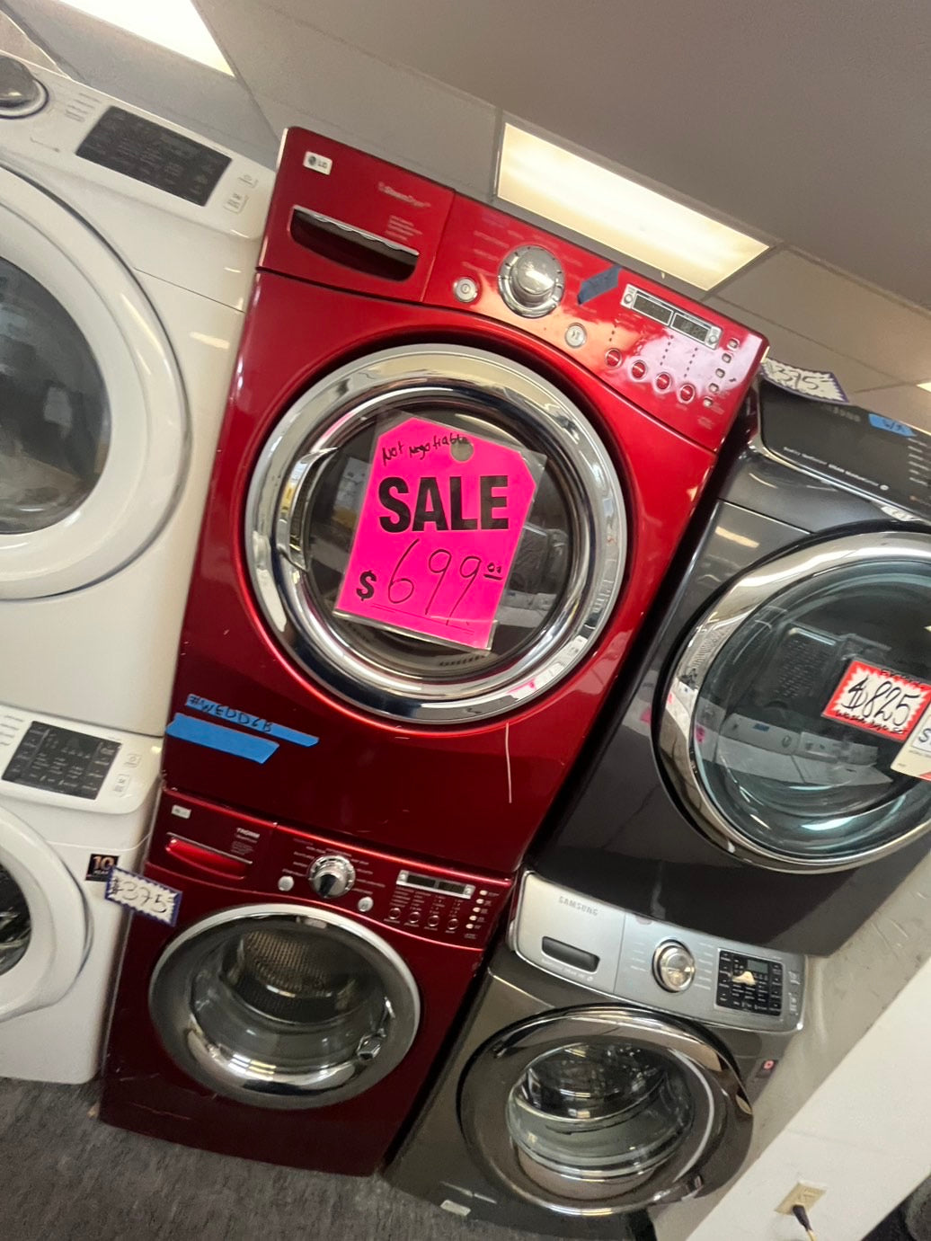 >LG washer 4.0cu ft & dryer 7.5 steam set electric 220v front load stackable or side by side - sensor dry in red  #FLWR23SETL