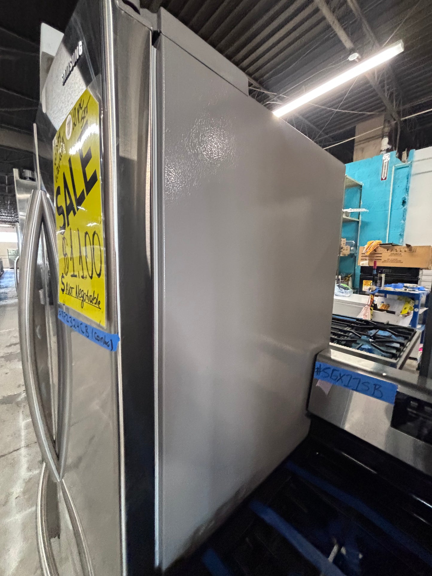 >Special 🎈2pc. Samsung Combo used refurbished -counter depth french door refrigerator 36” x 69h x 25depth ,, Samsung 36” w/ice maker & water dispenser & gas range five burners  #RFZ324CB
