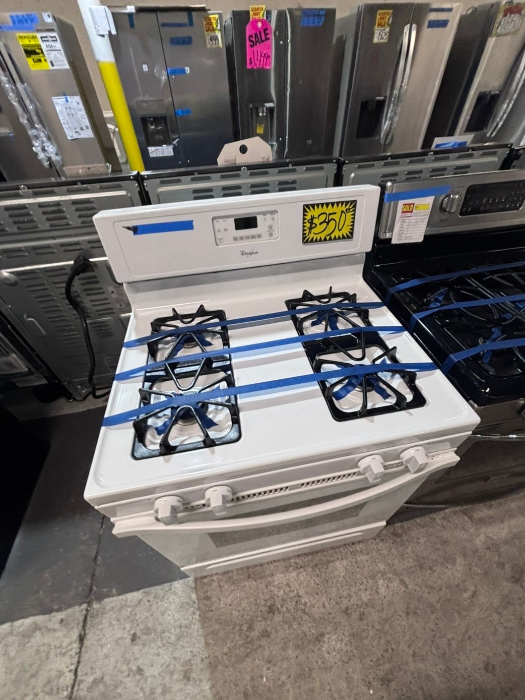 >whirlpool Gas range 4 burner bake broil Hi/Lo self clean in  white used-Refurbished 30” #WG3PR2B