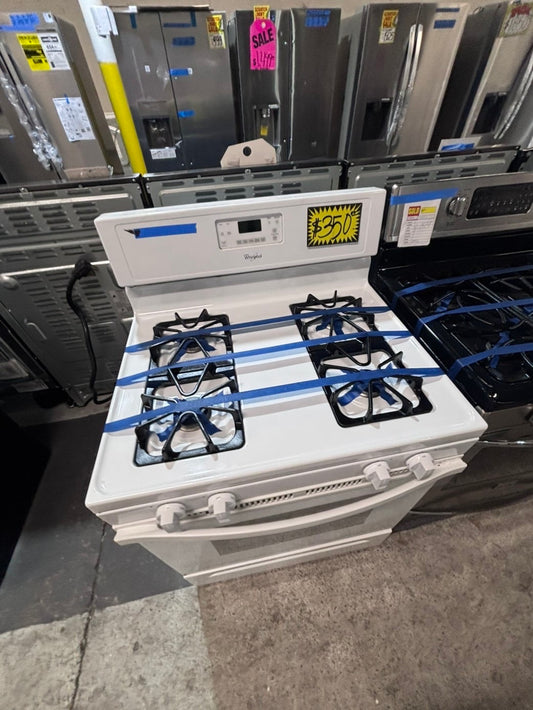 >whirlpool Gas range 4 burner bake broil Hi/Lo self clean in  white used-Refurbished 30” #WG3PR2B