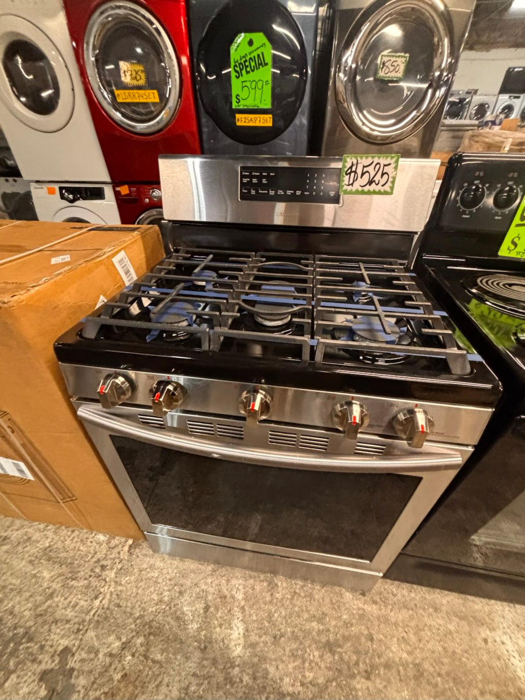}} samsung Gas range 5 burner convection oven bake ,broil Hi/Lo self clean in stainless steel used-Refurbished 30” #SG911FB
