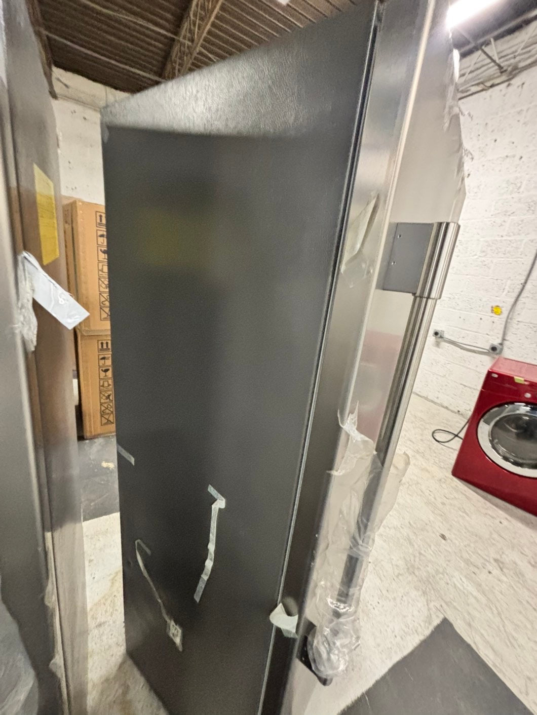 *Combo 2pc. Frigidaire /Fridge with water dispenser & freezer with ice maker inside , 20cu.ft up-right 32 1/5 wide stainless steel counter depth new scratch and dent  /item number #RFF909B