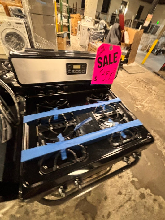 >frigidaire stainless steel Gas range 4 burner bake broil Hi/Lo self clean in stain used-Refurbished 30” #FGEZ23B