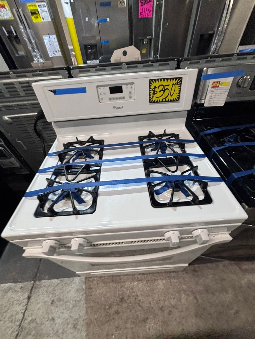 >whirlpool Gas range 4 burner bake broil Hi/Lo self clean in  white used-Refurbished 30” #WG3PR2B