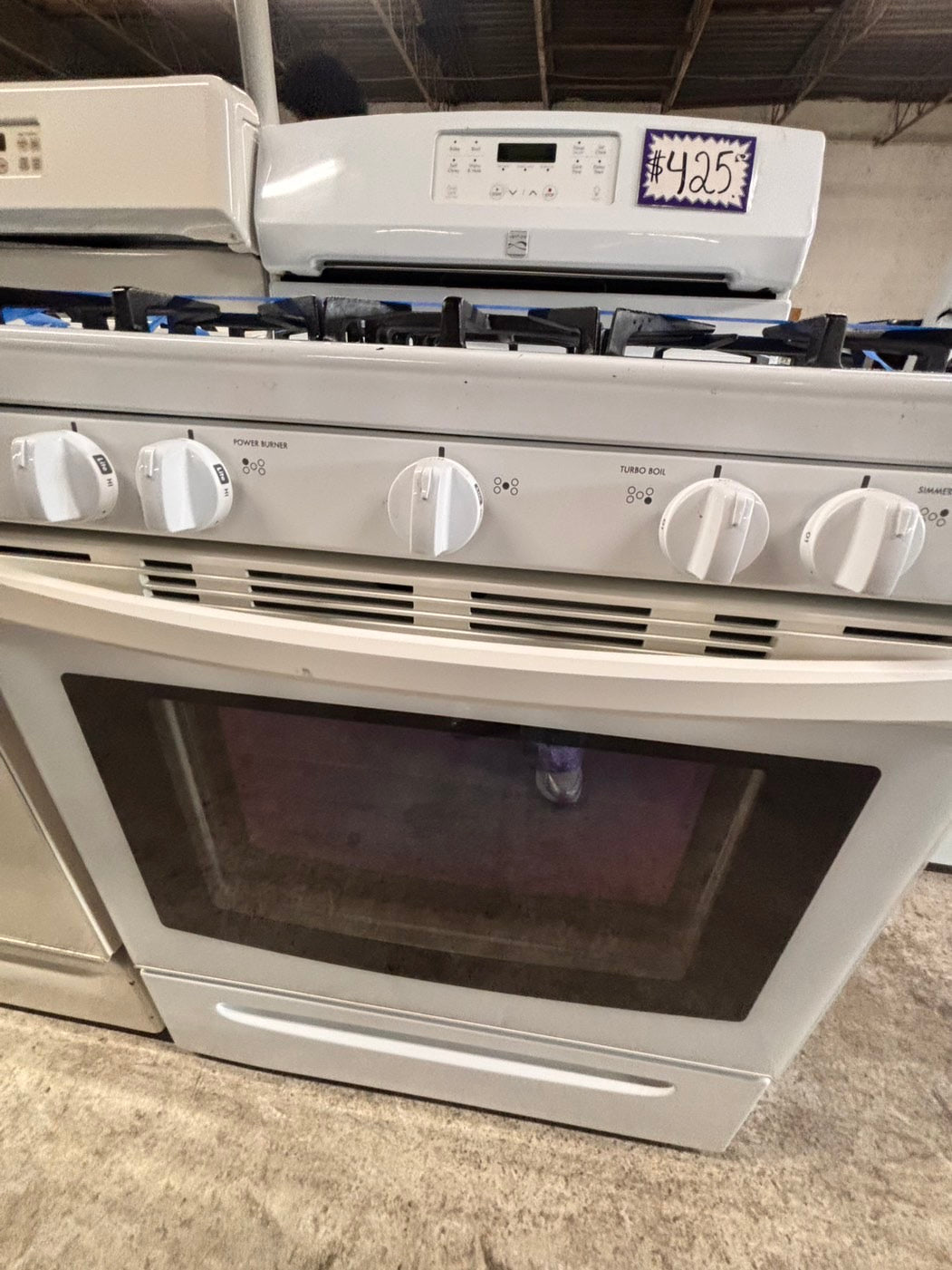 >kenmore Gas range 5 burner bake broil Hi/Lo self clean in off white used-Refurbished 30” #KGS142B