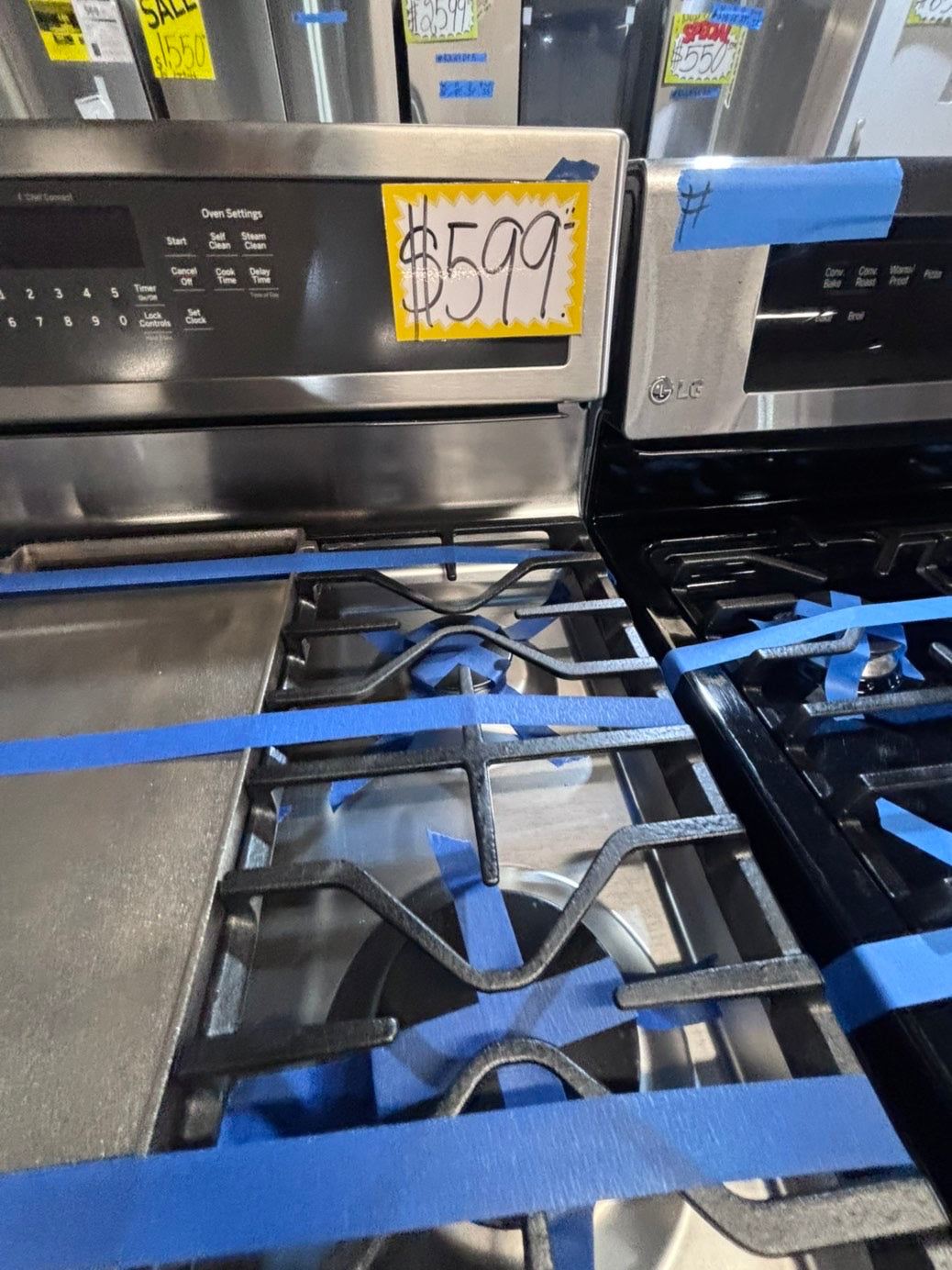 >>GE Gas range 5 burner convection oven bake ,broil Hi/Lo self clean in stainless steel used-Refurbished 30” #SGQ5QB