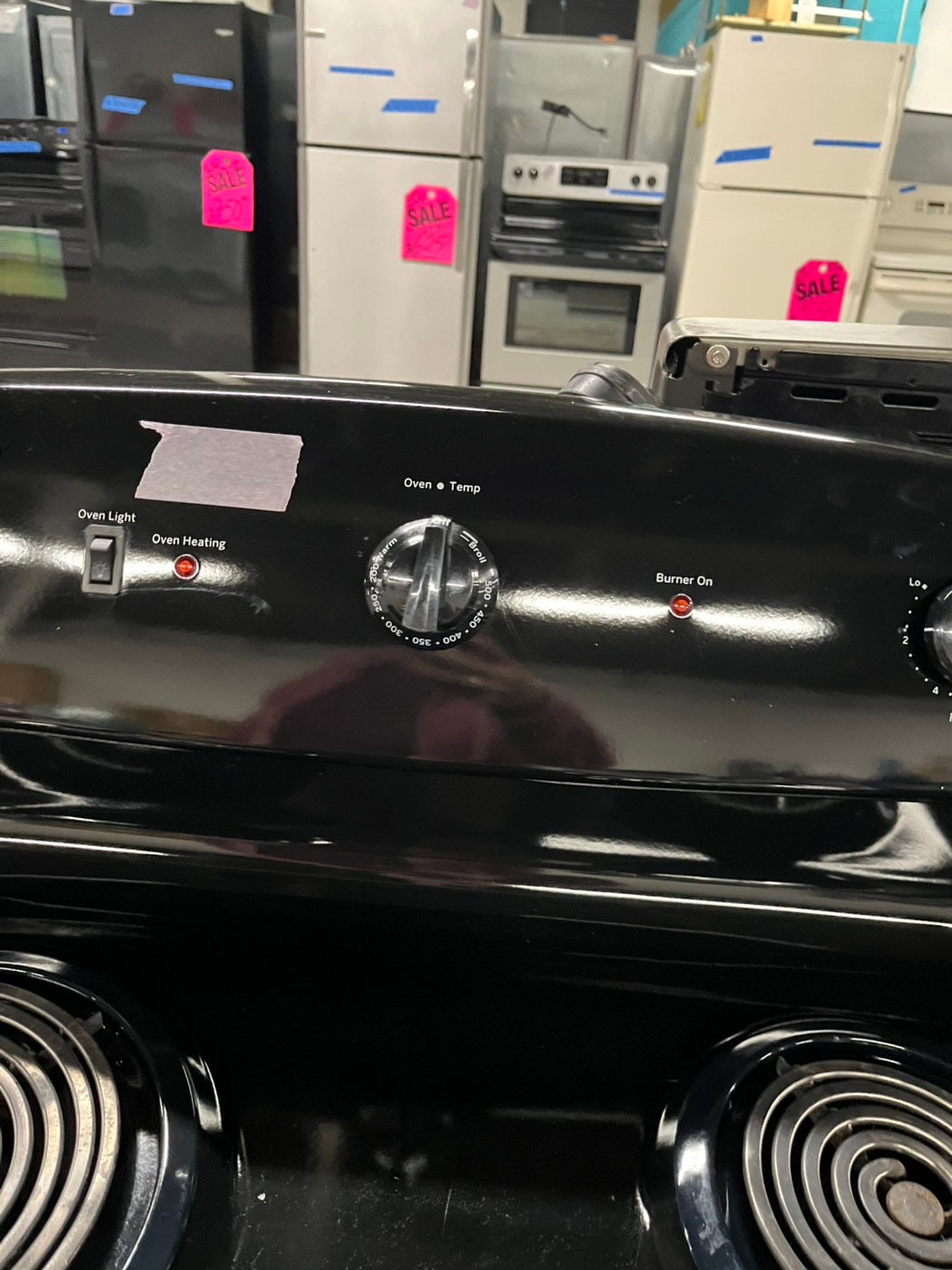 =Ge electric coil top electric range coil 220v 4 burner Refurbished bake Broil 30" Black & #ERF56VB
