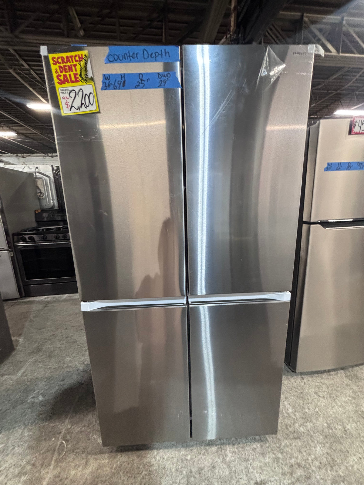 } New open box 📦 Samsung - 36 in. Wide Bespoke 23 Cu. Ft. 4-Door Flex French Door Counter Depth Refrigerator with Beverage Center - Stainless steel working 💯 with warranty #SCD23NB