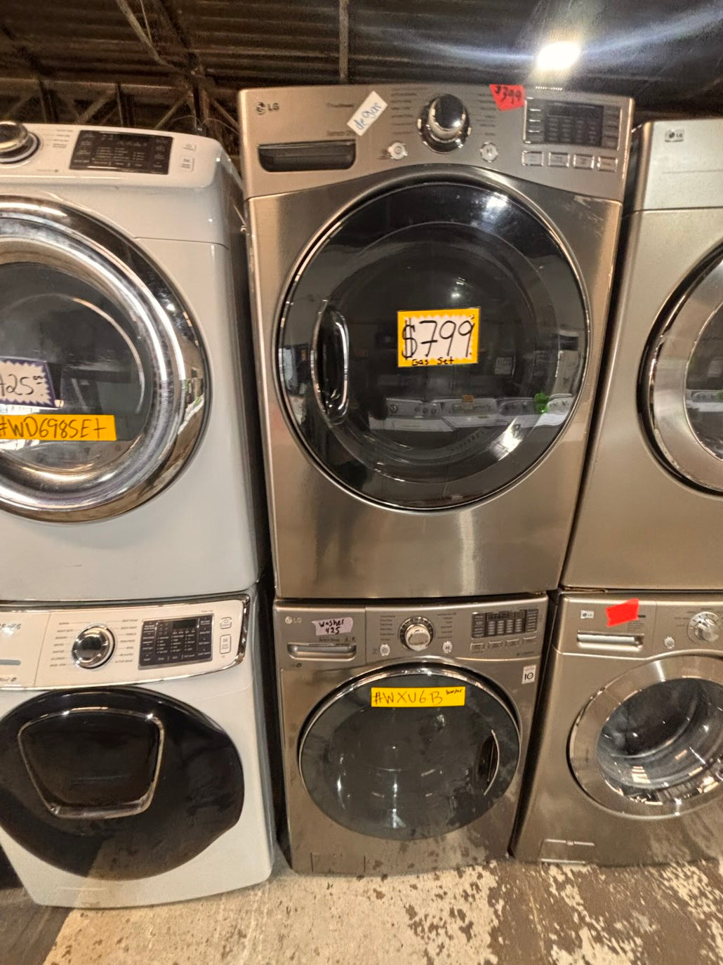 }}LG GAS  washer large capacity& dryer steam set front load stackable or side by side gray-silver 27” working 💯 with warranty !   used-Refurbished #LGSG3SET