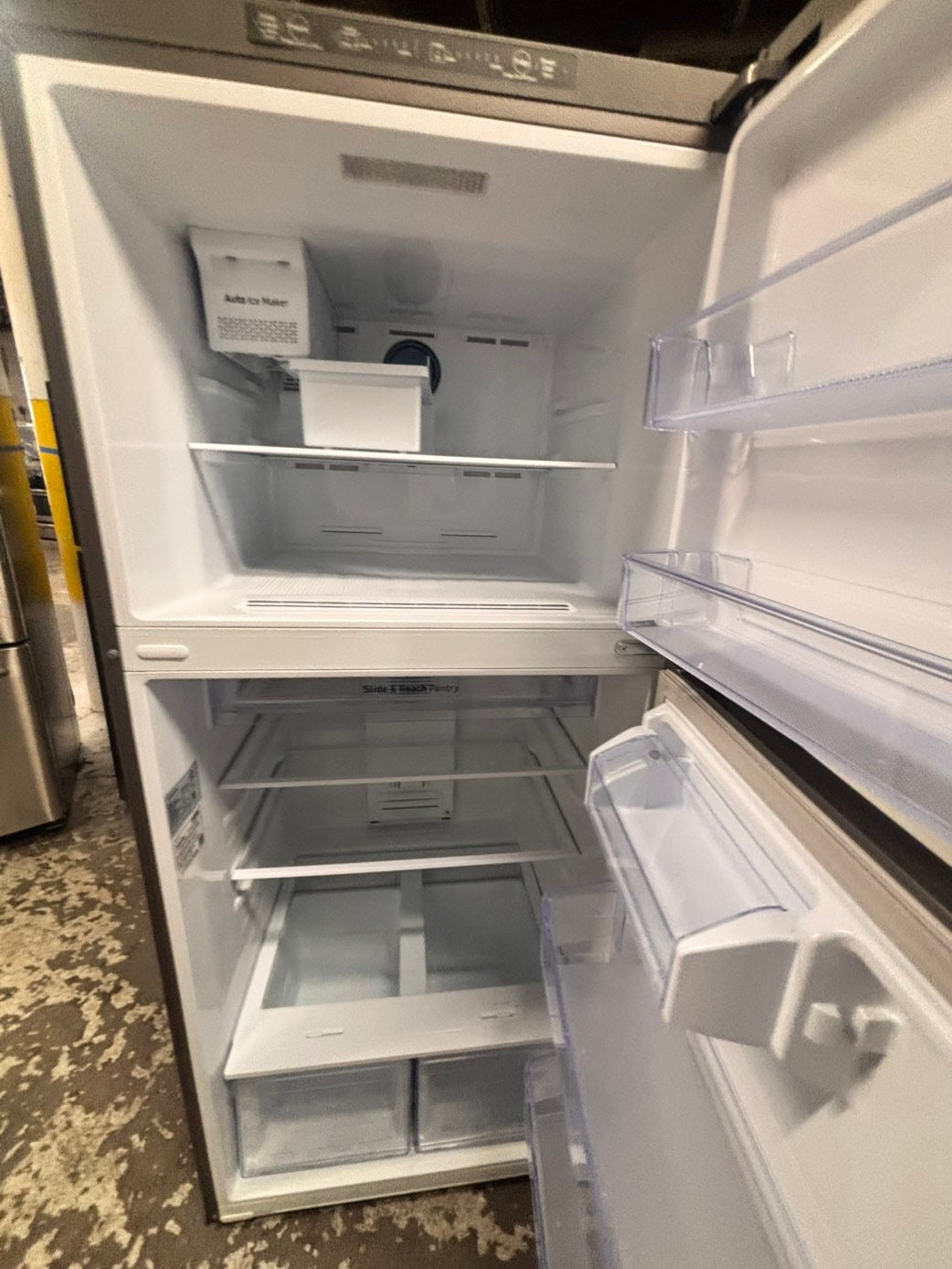 >29” samsung top freezer fridge stainless steel with ice maker inside used-refurbished #TRF8BL