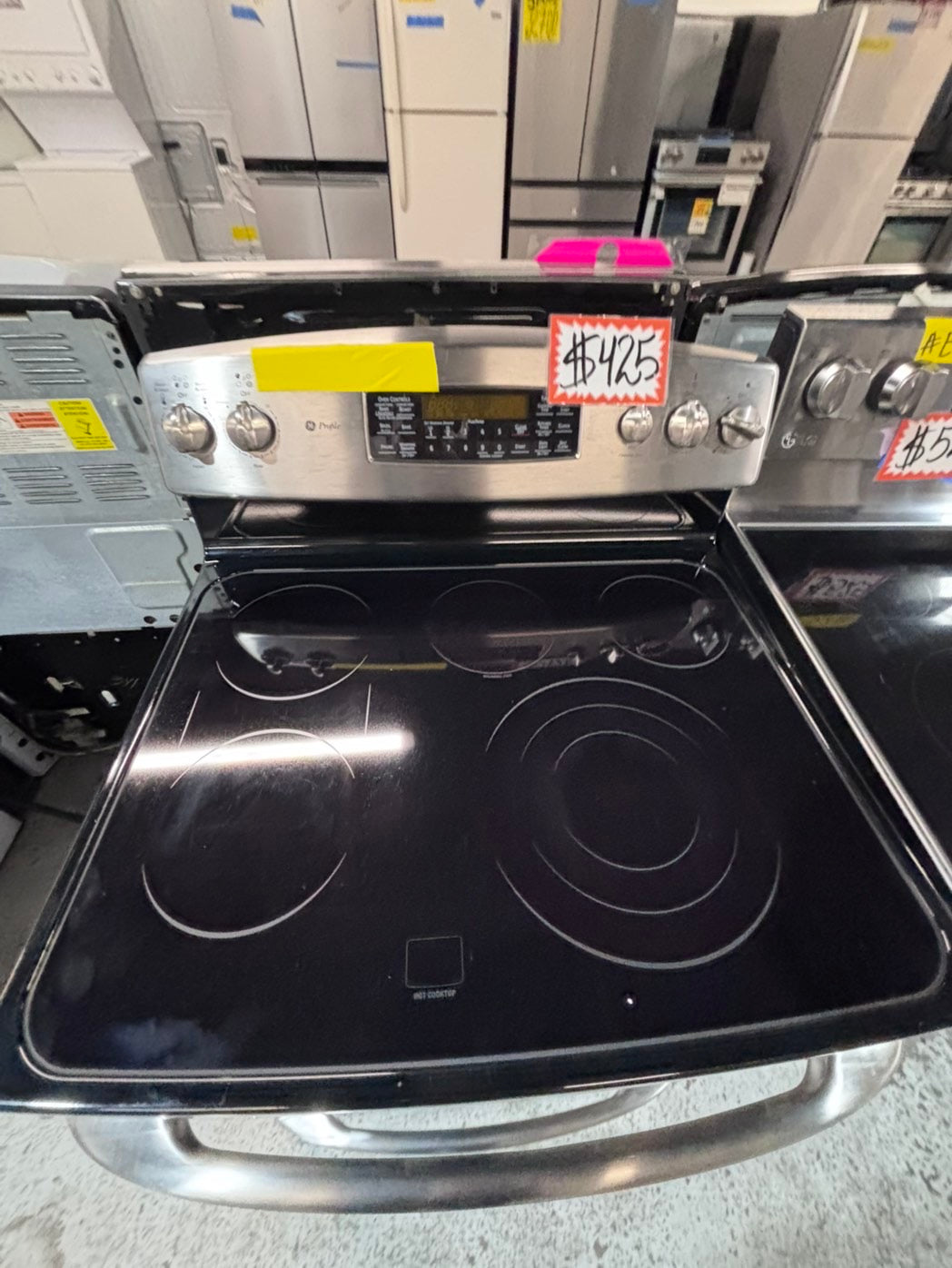 >*GE electric 220v glass top range 5 burner  bake Broil roast self clean stainless steel 30" Refurbished #ES43S3B