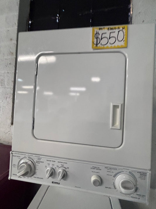 >*kenmore  stacked laundry center Electric 220v washer & dryer set used -in  white 24" #LWCY4B