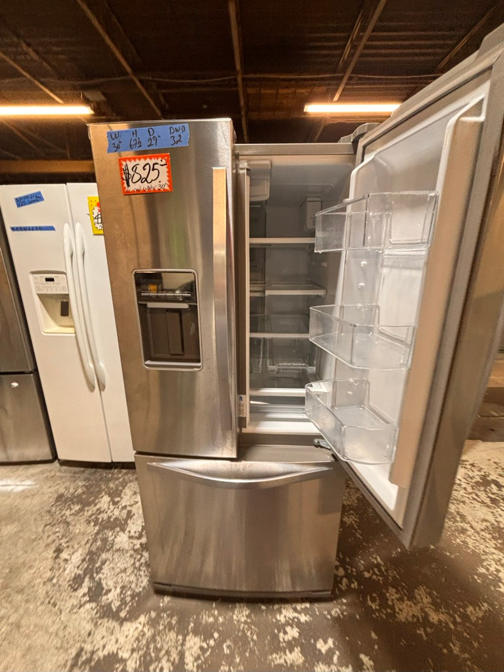 }}Whirlpool30”x67.1/2h French Door freezer fridge black stainless steel with Iced & water 💦 dispenser  used refurbished #FDW309HB