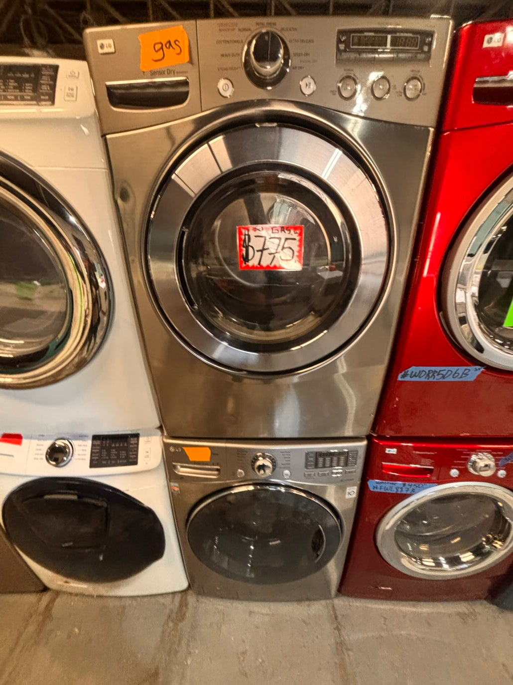 }}LG GAS  washer large capacity& dryer steam set front load stackable or side by side gray-silver 27” working 💯 with warranty !   used-Refurbished #LGSQ77SET