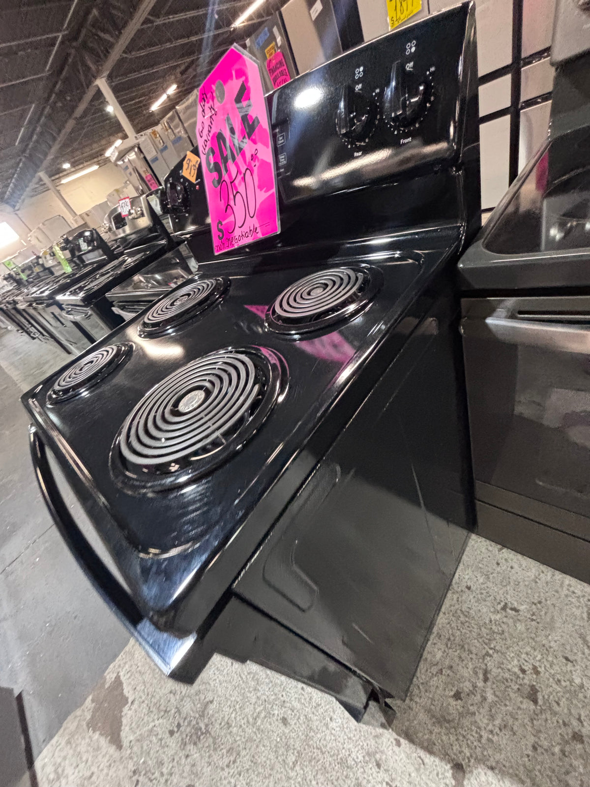 }GE black electric coil top range coil 220v bake /Broil 4 burner used-Refurbished  great condition 30" #GB1GE4B