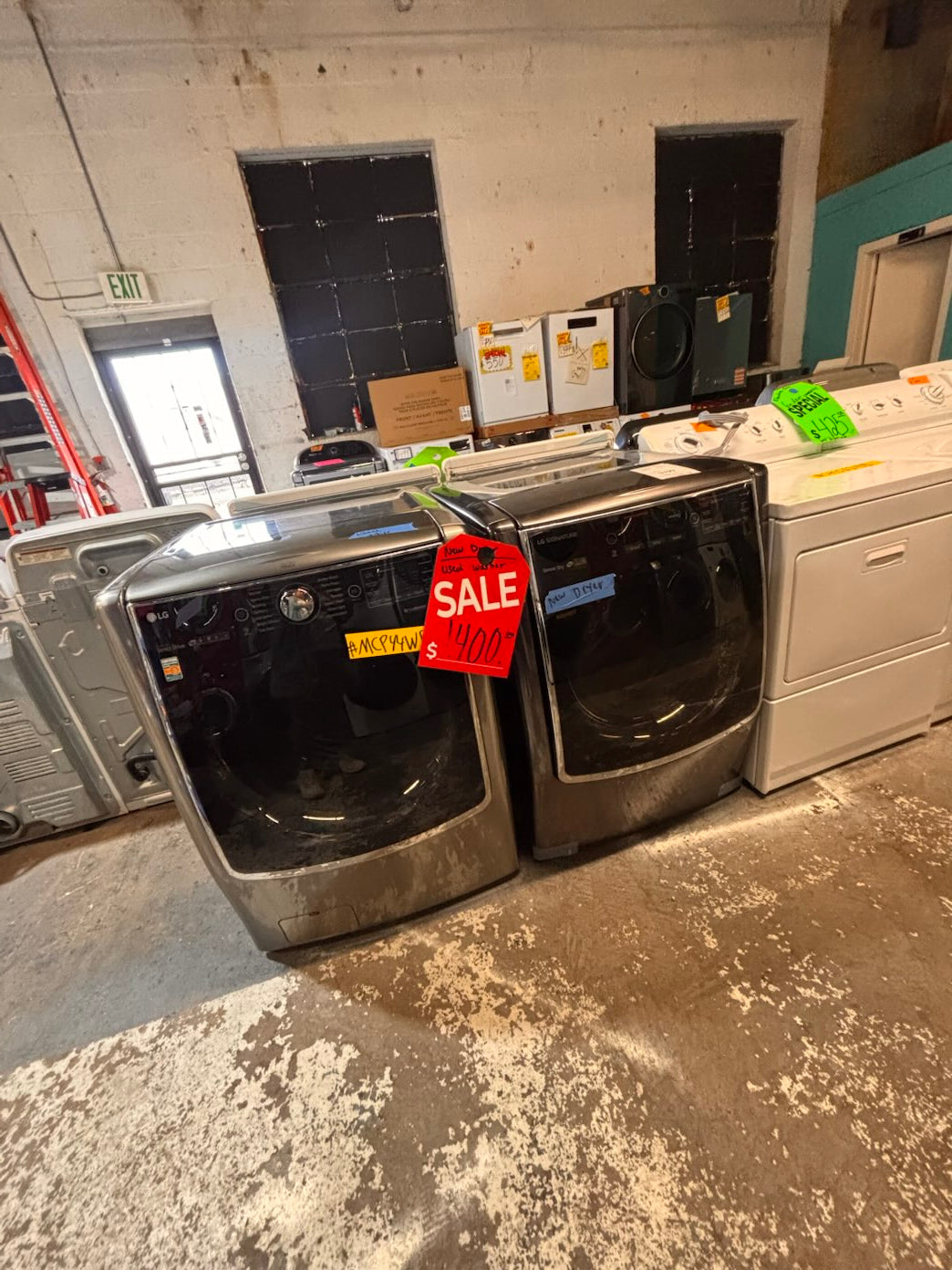 }} gray used washer & new open box dryer LG mega capacity gray front load  stackable or side by side  29” wide , used-Refurbished #MCP21WB