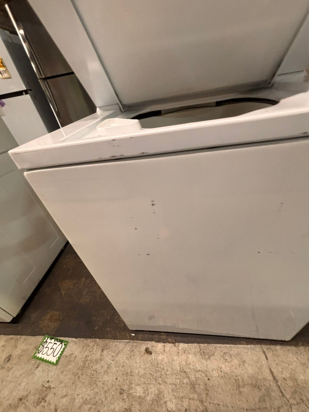 >*used-  refurbished GE stacked laundry center Electric 220v washer & dryer unit in white 27" #LC27FQ2B