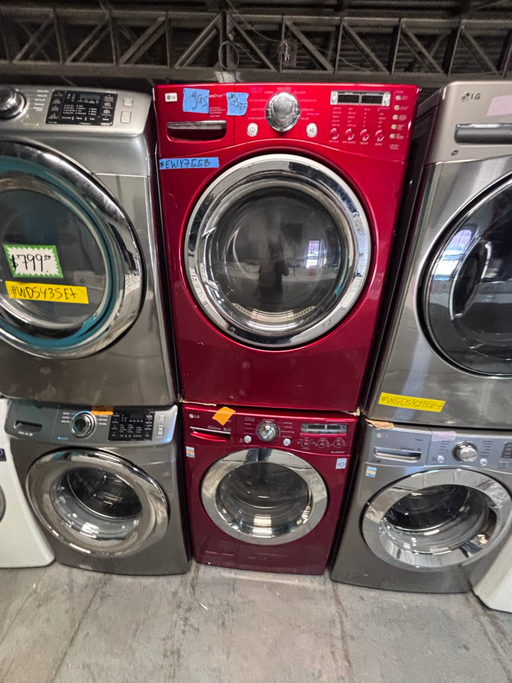 }special 🔥LG washer large capacity& GAS dryer steam set front load stackable or side by side red  27” in used-Refurbished #FWU34VBSET