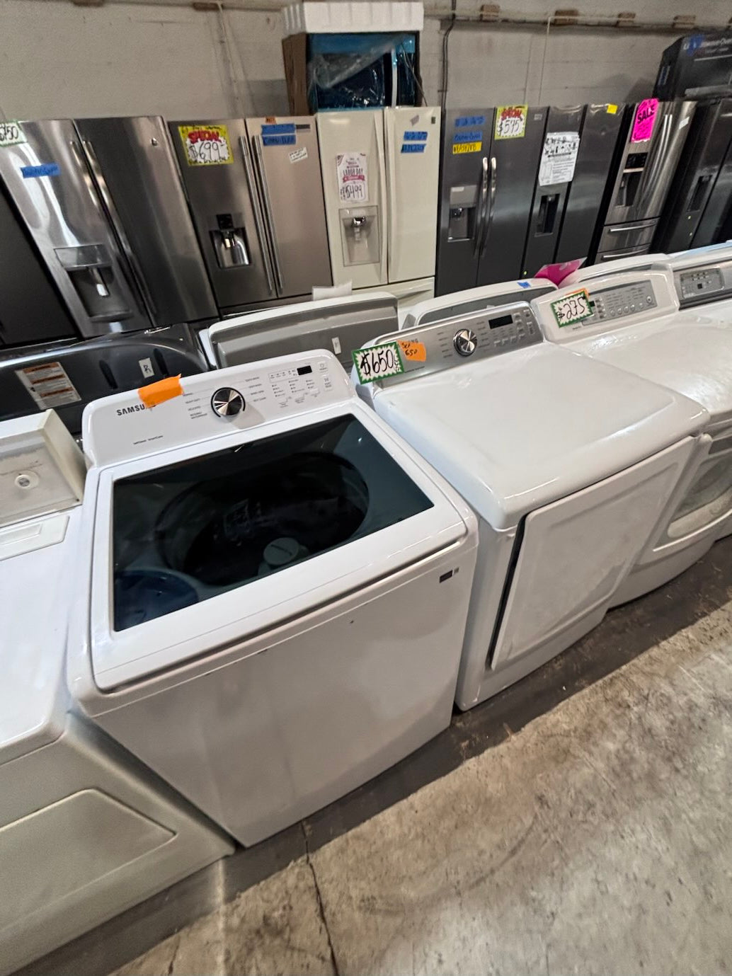 } }Samsung white  top top load washer with agitator large capacity & dryer set electric 220v side x side top load stainless steel  drum ,white color used-refurbished #MYK1B3B