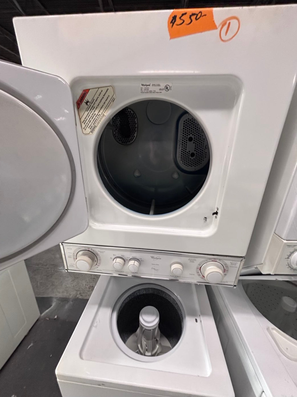 }Whirlpool stacked laundry center Electric 220v washer & dryer set used -in  white 24" #LCWY77B