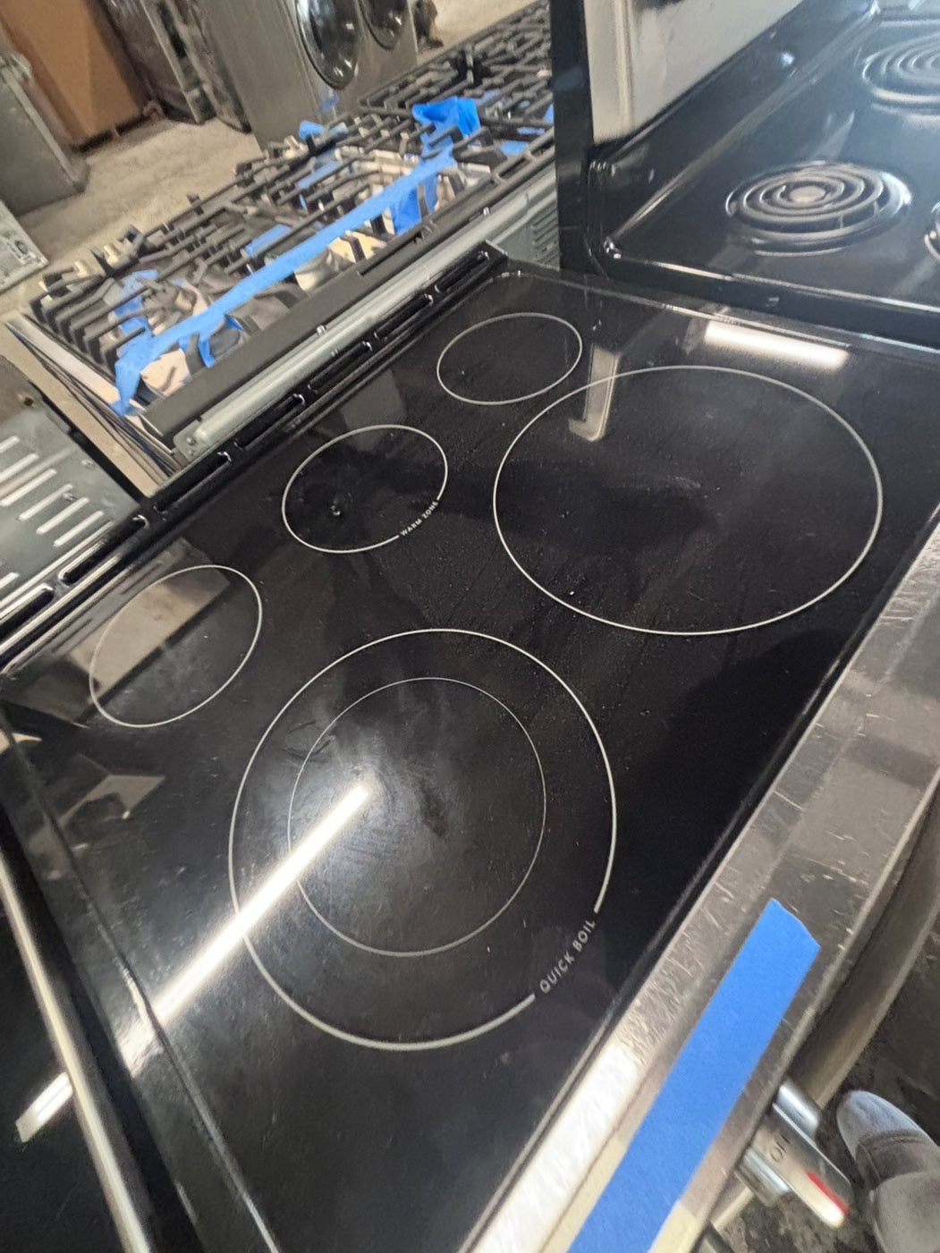 >Frigidaire slide in Glass top electric 220v range 5 burner warm zone bake broil self clean in stainless steel 30" used-Refurbished #ERSR27B