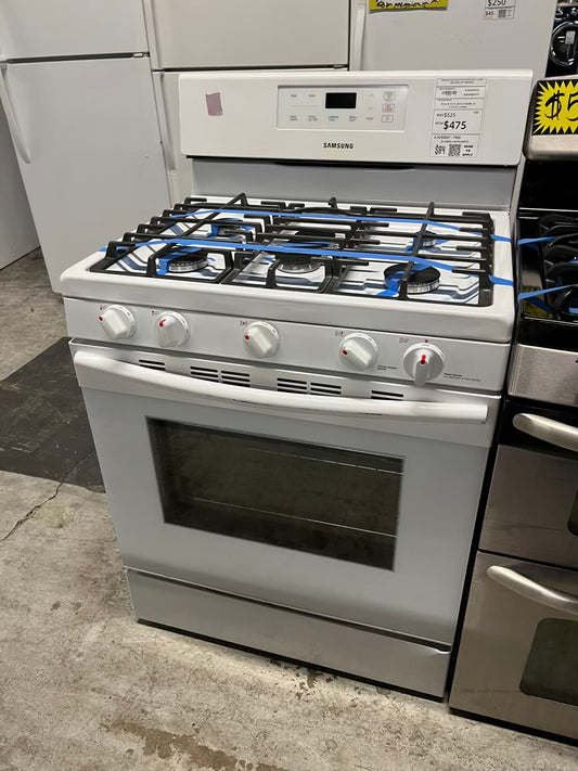 Samsung gas range 5 burner bake broil in white Refurbished 30" #GR209DB