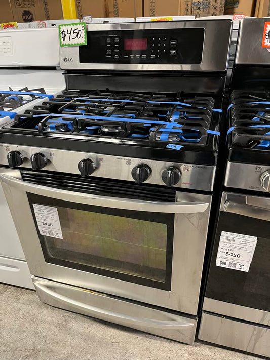 - LG gas range stainless steel 5 burner convection bake broil roast self clean 30" #ER674DB