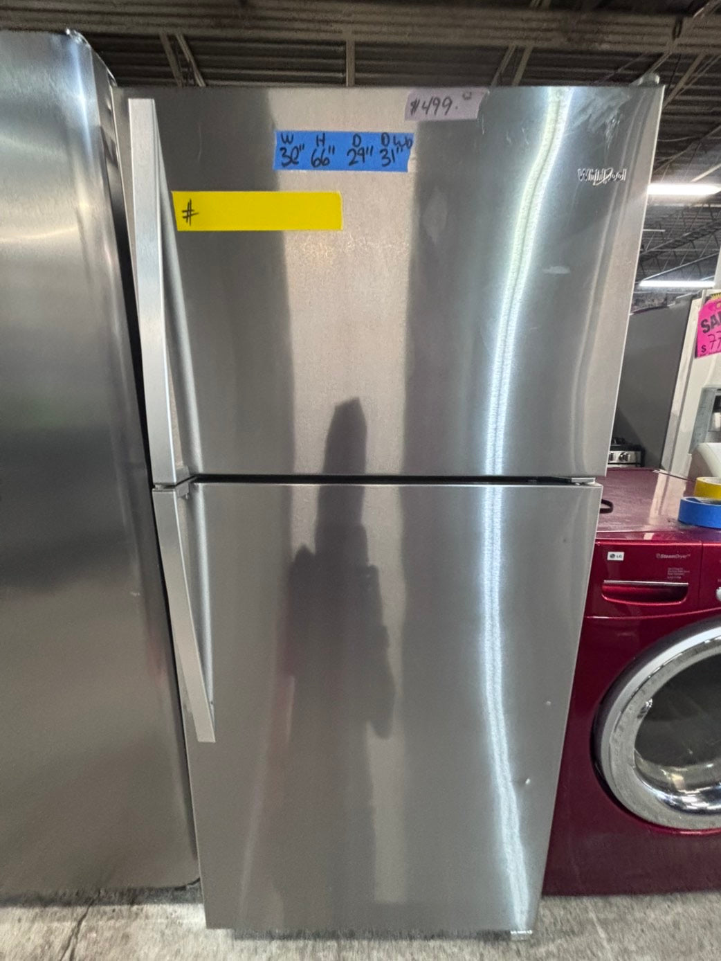 >*Whirlpool top freezer refrigerator stainless steel used-refurbished 30" #RP6W19B