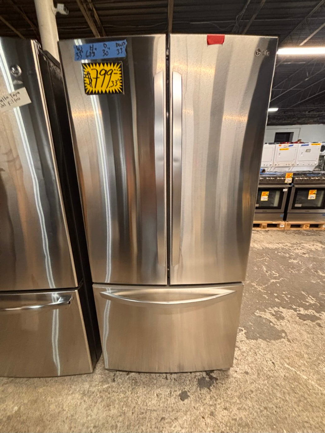 }}LG  33” x 68.1/2 h wide doors French door Refrigerator  with ice  🧊 maker inside #DFLGH338B